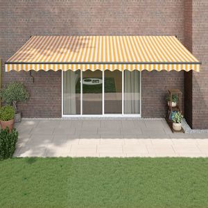 vidaXL Copertină retractabilă, galben/alb, 5x3 m, textil/aluminiu imagine
