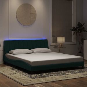 vidaXL Cadru de pat cu lumini LED, verde închis, 180x200 cm, catifea imagine
