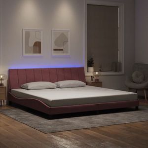 vidaXL Cadru de pat cu lumini LED, roz, 200x200 cm, catifea imagine