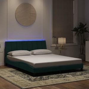 vidaXL Cadru de pat cu lumini LED, verde închis, 160x200 cm, catifea imagine