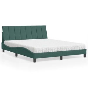 vidaXL Pat cu saltea, verde închis, 160x200 cm, catifea imagine