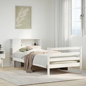 vidaXL Pat cu bibliotecă fără saltea, alb, 75x190 cm, lemn masiv pin imagine