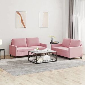 vidaXL Set de canapele cu perne, 2 piese, roz, catifea imagine