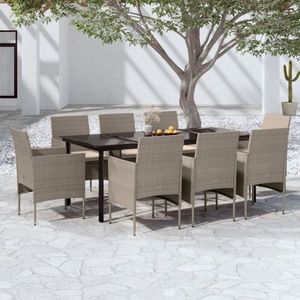 vidaXL Set mobilier de grădină cu perne, bej și negru, 9 piese imagine