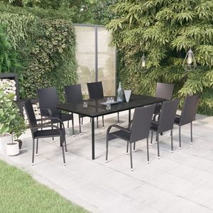 vidaXL Set mobilier de grădină, negru, 9 piese imagine