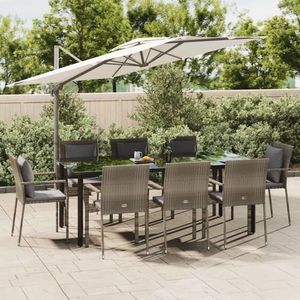 vidaXL Set mobilier de grădină cu perne, 9 piese, negru/gri, poliratan imagine