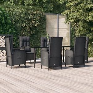 vidaXL Set mobilier de grădină cu perne, 7 piese, negru, poliratan imagine