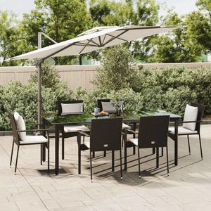 vidaXL Set mobilier de grădină cu perne, 7 piese, negru, poliratan imagine