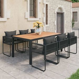 vidaXL Set mobilier de grădină, 7 piese, negru și maro, ratan PVC imagine