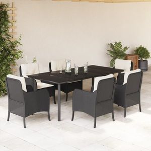 vidaXL Set mobilier de grădină cu perne, 7 piese, negru, poliratan imagine
