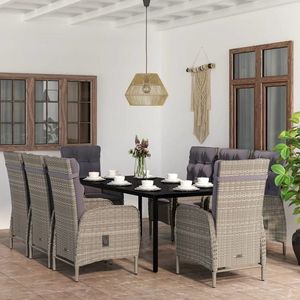 vidaXL Set mobilier de grădină cu perne, 9 piese, gri și negru imagine