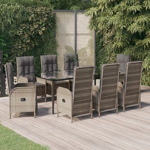 vidaXL Set mobilier de grădină cu perne, 9 piese, negru/gri, poliratan imagine