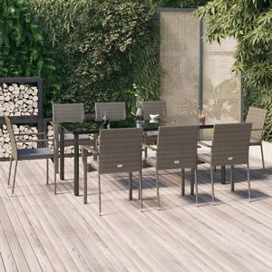 vidaXL Set mobilier de grădină cu perne, 9 piese, negru/gri, poliratan imagine
