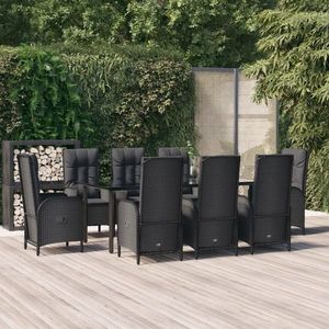 vidaXL Set mobilier de grădină cu perne, 9 piese, negru, poliratan imagine