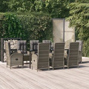 vidaXL Set mobilier de grădină cu perne, 9 piese, negru/gri, poliratan imagine