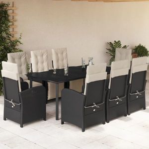 vidaXL Set mobilier de grădină cu perne, 9 piese, negru, poliratan imagine