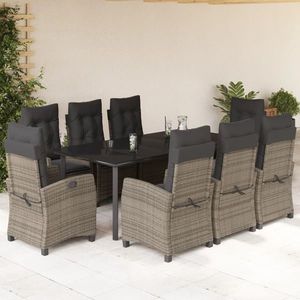 vidaXL Set mobilier grădină cu perne, 9 piese, gri, poliratan imagine