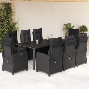 vidaXL Set mobilier de grădină cu perne, 9 piese, negru, poliratan imagine