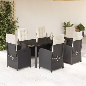 vidaXL Set mobilier de grădină cu perne, 7 piese, negru, poliratan imagine
