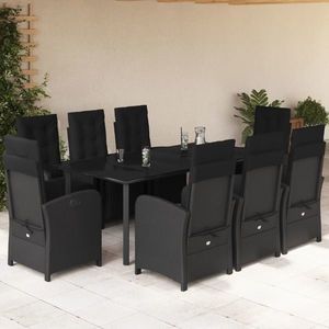 vidaXL Set mobilier de grădină cu perne, 9 piese, negru, poliratan imagine