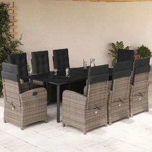 vidaXL Set mobilier grădină cu perne, 9 piese, gri, poliratan imagine
