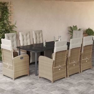 vidaXL Set de masă pentru grădină, 9 piese, cu perne, bej, poliratan imagine