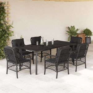 vidaXL Set mobilier de grădină cu perne, 7 piese, negru, poliratan imagine