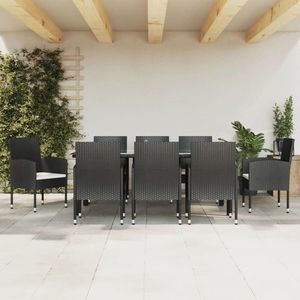 vidaXL Set mobilier de grădină, 9 piese, negru, poliratan și oțel imagine
