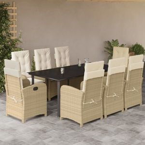 vidaXL Set de masă pentru grădină, 9 piese, cu perne, bej, poliratan imagine