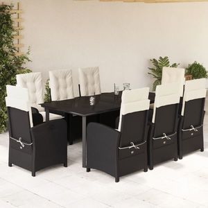 vidaXL Set mobilier de grădină cu perne, 9 piese, negru, poliratan imagine