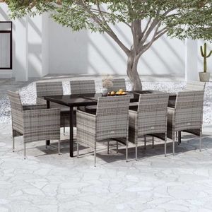 vidaXL Set mobilier de grădină cu perne, 9 piese, gri și negru imagine