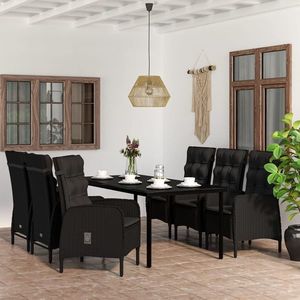 vidaXL Set de masă pentru grădină, 7 piese, cu perne, negru imagine
