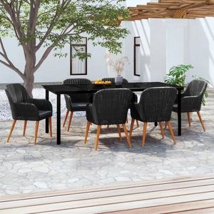 vidaXL Set de masă pentru grădină, 7 piese, cu perne, negru imagine