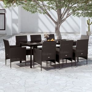 vidaXL Set mobilier de grădină cu perne, 9 piese, negru imagine