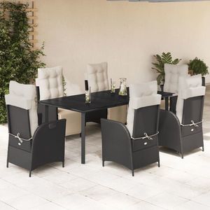 vidaXL Set mobilier de grădină cu perne, 7 piese, negru, poliratan imagine