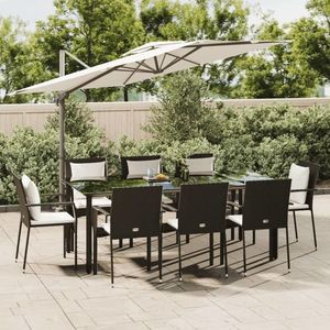 vidaXL Set mobilier de grădină cu perne, 9 piese, negru, poliratan imagine