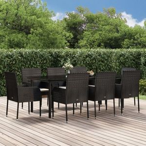 vidaXL Set mobilier de grădină cu perne, 9 piese, negru, poliratan imagine