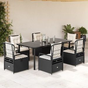 vidaXL Set mobilier de grădină cu perne, 7 piese, negru, poliratan imagine