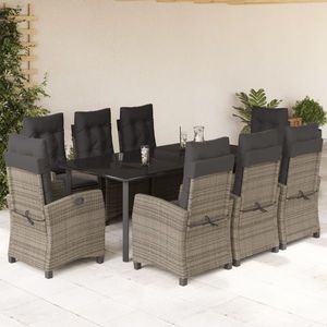 vidaXL Set mobilier grădină cu perne, 9 piese, gri, poliratan imagine