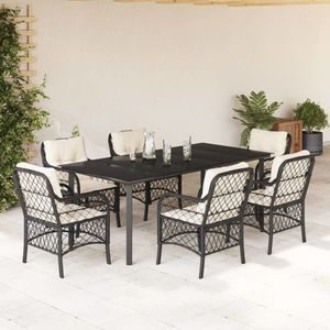 vidaXL Set mobilier de grădină cu perne, 7 piese, negru, poliratan imagine