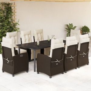 vidaXL Set mobilier de grădină cu perne, 9 piese, maro, poliratan imagine