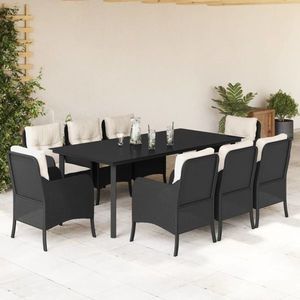 vidaXL Set mobilier de grădină cu perne, 9 piese, negru, poliratan imagine