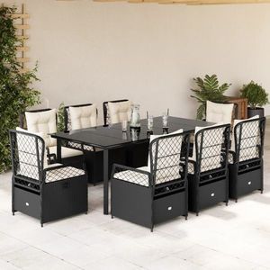 vidaXL Set mobilier de grădină cu perne, 9 piese, negru, poliratan imagine