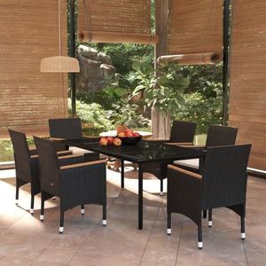 vidaXL Set de masă pentru grădină, 7 piese, cu perne, negru imagine