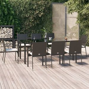 vidaXL Set mobilier de grădină cu perne, 9 piese, negru, poliratan imagine