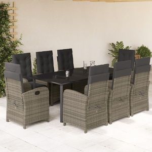 vidaXL Set mobilier grădină cu perne, 9 piese, gri, poliratan imagine