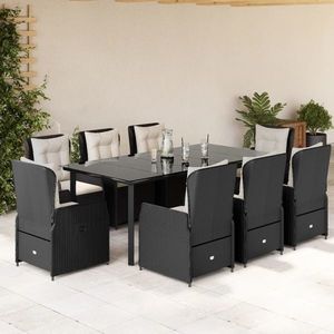 vidaXL Set mobilier de grădină cu perne, 9 piese, negru, poliratan imagine