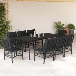 vidaXL Set mobilier de grădină cu perne, 9 piese, negru, poliratan imagine