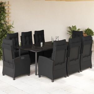 vidaXL Set mobilier de grădină cu perne, 9 piese, negru, poliratan imagine