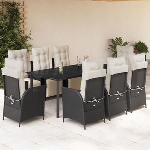 vidaXL Set mobilier de grădină cu perne, 9 piese, negru, poliratan imagine